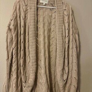 Pink Rose Tan Knitted Cardigan Sweater